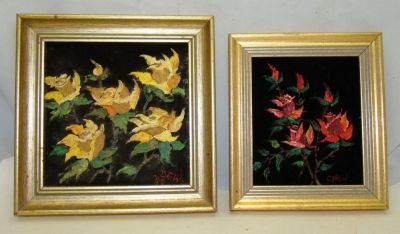 Лот: 18126653. Фото: 1. Картины на бархате Цветы 2 шт... Другое (антиквариат)
