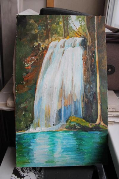 Лот: 7887540. Фото: 1. картина масло водопад в подарок... Картины, гравюры