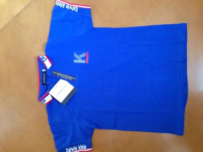 Лот: 4504306. Фото: 1. Футболка Calvin Klein Jeans синяя. Футболки, поло, топы, лонгсливы
