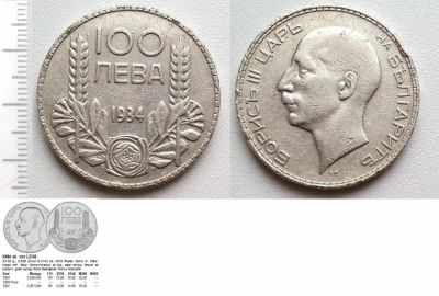 Лот: 8272803. Фото: 1. Болгария. 100 левов 1934 (серебро... Европа