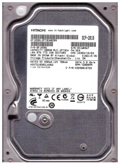 Лот: 3463379. Фото: 1. HDD Hitachi Sata 500 Gb. Жёсткие диски (HDD)
