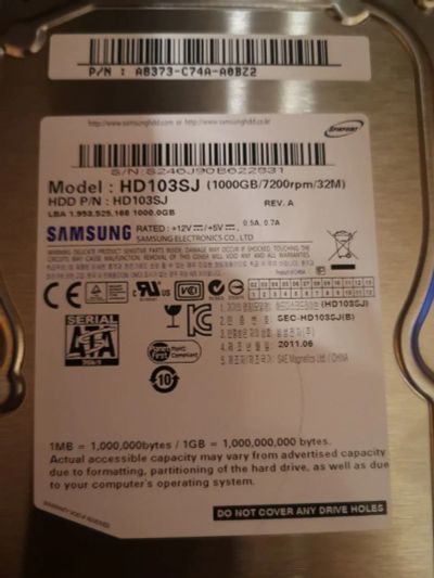 Лот: 24613621. Фото: 1. Жесткий диск HDD Samsung 1 Tb... Жёсткие диски (HDD)