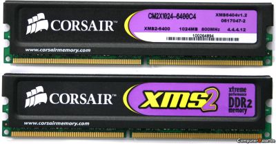 Лот: 3427838. Фото: 1. Две планки по 1Гб Corsair CM2X1024-6400... Оперативная память