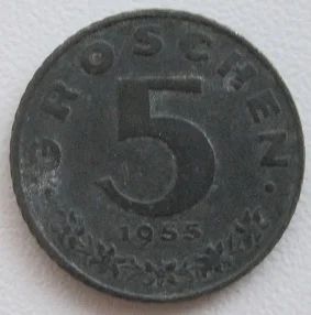 Лот: 12151278. Фото: 1. Австрия 5 грошей 1955. Германия и Австрия