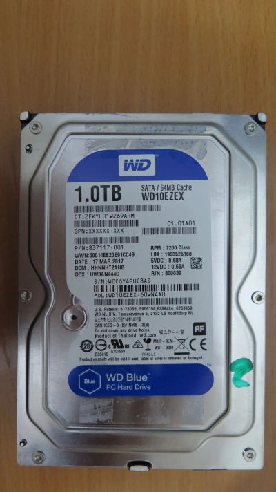 Лот: 24962792. Фото: 1. Жесткий диск WD Blue 1 TB (WD10EZEX... Жёсткие диски (HDD)