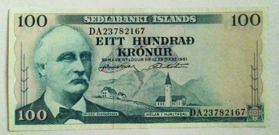 Лот: 22161651. Фото: 1. Исландия 100 крон 1961. Европа