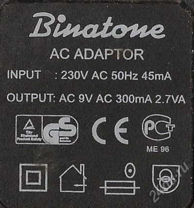 Лот: 638635. Фото: 1. Блок питания Binatone 220V AC... Зарядные устройства, блоки питания для бытовой техники