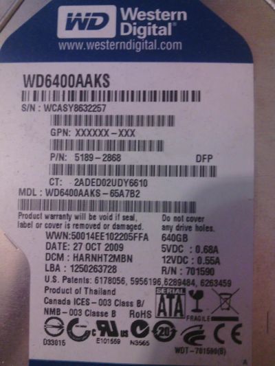 Лот: 4689997. Фото: 1. Western Digital 640Gb. Жёсткие диски (HDD)