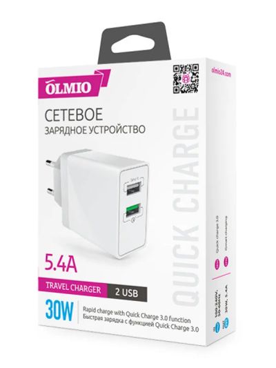 Лот: 18629943. Фото: 1. Сетевое зарядное устройство Olmio... Зарядные устройства, блоки питания, адаптеры сетевые для смартфонов
