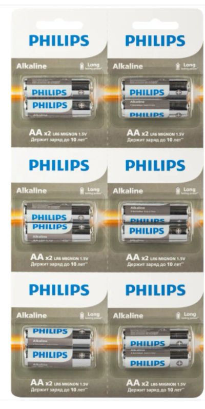 Лот: 25015612. Фото: 1. Батарейка Philips, LR6A12S/51... Батарейки, аккумуляторы, элементы питания
