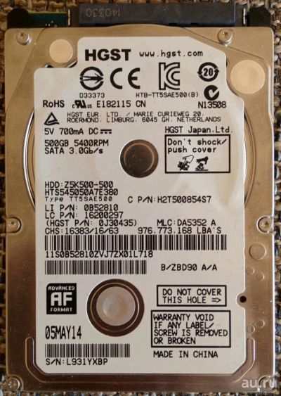 Лот: 7047537. Фото: 1. Жесткий диск HGST HTS45050A7E380... Жёсткие диски (HDD)