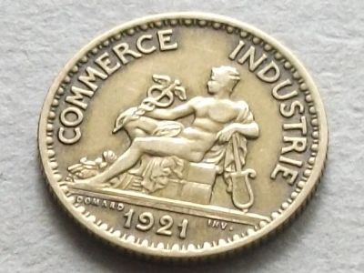 Лот: 15925049. Фото: 1. Монета 1 франк один Франция 1921... Европа