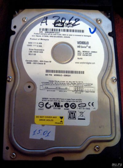 Лот: 14170307. Фото: 1. 80Gb WD WD80JD SATA-II/8Mb/7200rpm. Жёсткие диски (HDD)