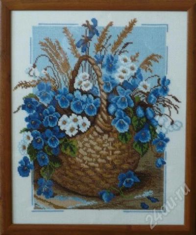 Лот: 267938. Фото: 1. Корзина с цветами, вышивка крестом. Произведения