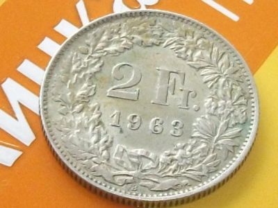 Лот: 16916718. Фото: 1. Монета 2 франк два Швейцария 1963... Европа