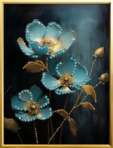 Лот: 21356775. Фото: 1. Картина Голубые Цветы 2024 с кристаллами... Подарки на 8 марта