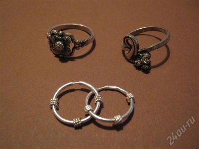Лот: 275364. Фото: 1. Серебро. Серьги + 2 колечка. Кольца, перстни