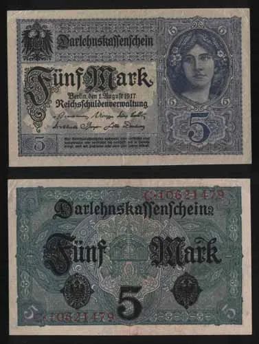Лот: 25806766. Фото: 1. Банкнота Германии 5 марок 1917. Германия и Австрия