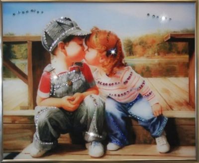 Лот: 21290394. Фото: 1. Картина Детский поцелуй с кристаллами... Другое (сувениры, подарки)