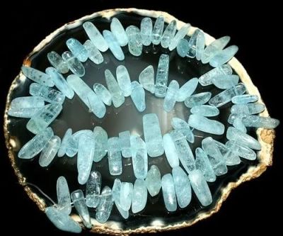 Лот: 7514937. Фото: 1. Аквамарин 7x18mm 21 см нить. Драгоценные и поделочные камни