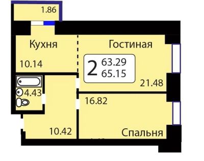 Лот: 11955447. Фото: 1. 2-комн. 65,15 кв.м. в ЖК "Рябиновый... Квартиры, студии