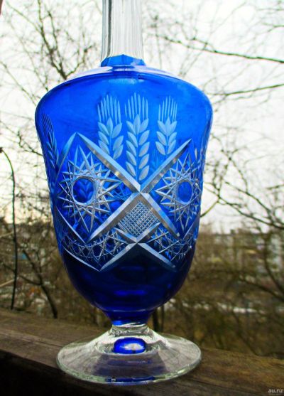 Лот: 7440589. Фото: 1. Графин и 2 рюмки. Синее / кобальтовое... Кувшины, графины