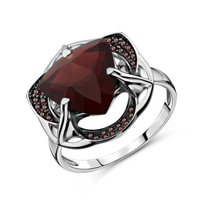 Лот: 23839043. Фото: 1. Серебряное кольцо с гранатом и... Кольца, перстни