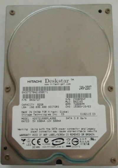 Лот: 10270877. Фото: 1. HDD Hitachi 82Gb рабочий. Жёсткие диски (HDD)