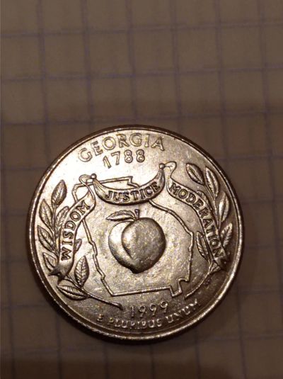 Лот: 19577783. Фото: 1. 25 центов США 1999 г. Штат Джорджия... Америка