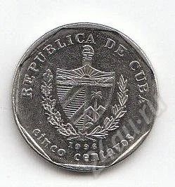 Лот: 735358. Фото: 1. Куба. 5 сентаво 1996 г. Разное