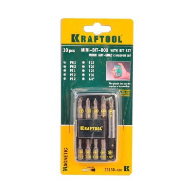 Лот: 24574710. Фото: 1. Набор бит Kraftool, 10 шт, магнитный... Расходные материалы, сменные насадки