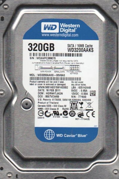 Лот: 12875607. Фото: 1. HDD WD 320 Gb Caviar Blue 7200rpm. Жёсткие диски (HDD)