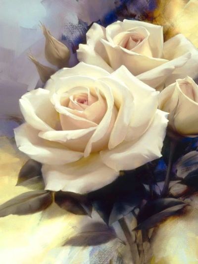 Лот: 4132352. Фото: 1. картина розы белые. Картины, рисунки