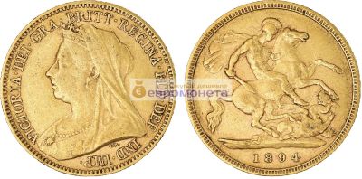 Лот: 19267100. Фото: 1. Великобритания ½ фунта (полсоверена... Великобритания и острова