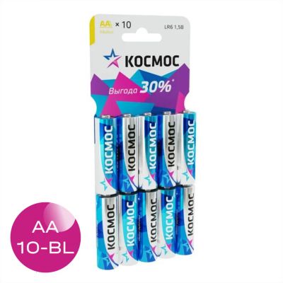 Лот: 23018942. Фото: 1. Батарейка Космос AA, LR6 Alkaline... Батарейки, аккумуляторы, элементы питания
