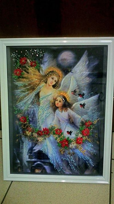 Лот: 9994845. Фото: 1. Картина семья ангелов ручной работы... Вышивание