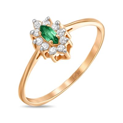 Лот: 24680839. Фото: 1. Кольцо с изумрудом и фианитом. Кольца, перстни