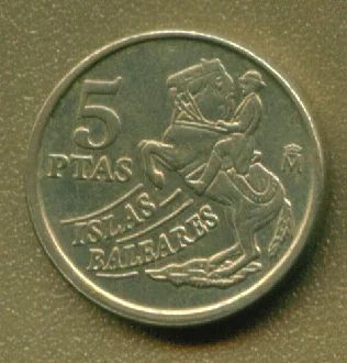 Лот: 9531551. Фото: 1. Испания 5 песет 1997 Балеарские... Европа