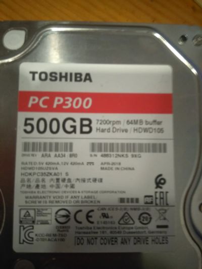 Лот: 17173714. Фото: 1. жесткий диск Toshiba 500. Жёсткие диски (HDD)