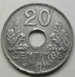 Лот: 211042. Фото: 1. Франция. 20 сантим 1941г. Цинк... Европа