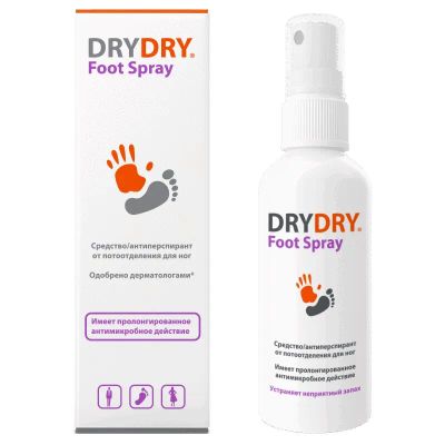 Лот: 22200062. Фото: 1. Dry Dry Фут спрей для ног от потоотделения... Лекарства
