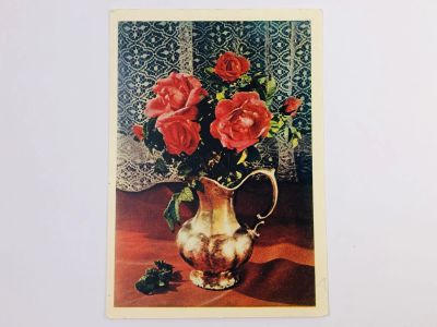 Лот: 23296581. Фото: 1. Букет роз. Открытка. 1956. Открытки, конверты