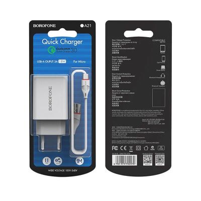 Лот: 22149722. Фото: 1. СЗУ BOROFONE BA-21A 1*USB+micro... Зарядные устройства, блоки питания, адаптеры сетевые для смартфонов