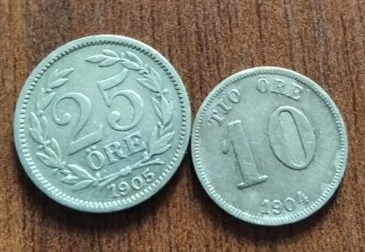 Лот: 17317165. Фото: 1. Швеция, монеты 10 и 25 эре. Серебро... Европа