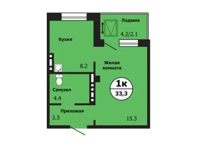 Лот: 20763963. Фото: 1. Продам 1-комнатную, 33.3 м², Тихие... Квартиры, студии
