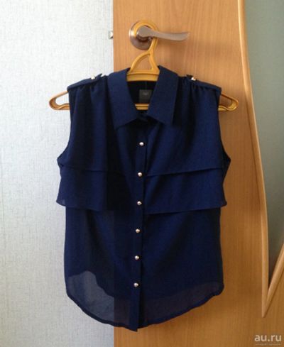 Лот: 13843648. Фото: 1. Тёмно-синяя блузка (XL, шифон... Блузы, рубашки