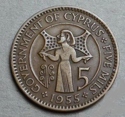 Лот: 8408969. Фото: 1. Кипр 5 милс 1955 (005 - А). Европа