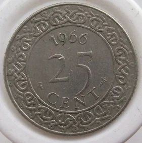 Лот: 8408762. Фото: 1. Суринам 25 центов 1966. Америка