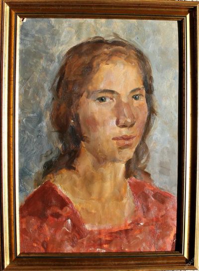 Лот: 14995952. Фото: 1. портрет девушки картон масло 1970-е... Картины, гравюры