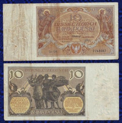 Лот: 16445357. Фото: 1. Банкнота - Польша 10 злотых (1929... Европа